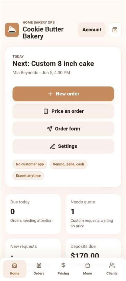 BakerOrder dashboard for a home bakery workflow